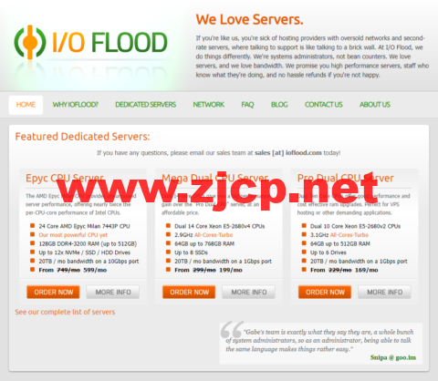 IOFLOOD：美国凤凰城独服，E3-1230v2/32GB内存/16TB硬盘/20TB流量/1Gbps-10Gbps带宽，/月起