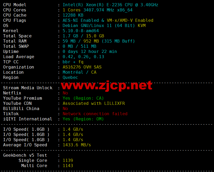 REGXA：加拿大博阿努瓦机房vps，1核/1G内存/15gNVMe/1Gbps带宽，