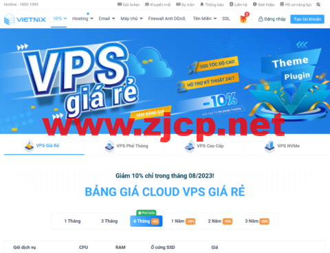 Vietnix：越南便宜VPS，1核/1G/20G SSD/不限流量，季付89元起，免费 DirectAdmin，每周自动备份