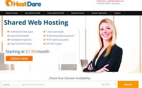 hostdare：美国洛杉矶VPS，4折优惠，1核/768M内存/10G NVMe/500GB流量/200Mbps带宽，$10.4/年